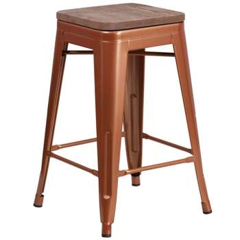 Emma and Oliver 24"H Backless Counter Height Stool with Wood Seat