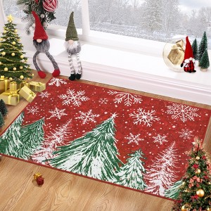 Christmas Snowflake Trees Area Rug – Washable Throw Carpet for Living Room, Bedroom, Kitchen, Dining Room, Nursery, Kids Room & Office - 1 of 4