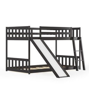 Infans Twin over Twin Bunk Wooden Low Bed with Slide Ladder for Kids Espresso - 1 of 4