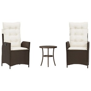 vidaXL 3-Piece Bistro Set with Adjustable Reclining Chairs and Washable Cushions, Modern Brown Poly Rattan for Patio, Garden, Deck - 1 of 4