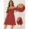 Allegra K Women's Summer Drawstring Sweetheart Neck Puff Sleeve A-Line Midi Dress - 2 of 4