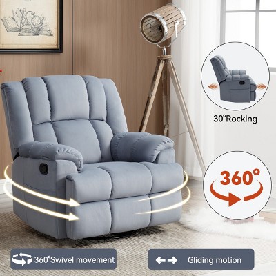 360° Swivel Recliner Chair,Fabric Upholstered Manual Recliner Chair With Rocker And Swivel,Adjustable Footrest And Backrest-Coolbibila