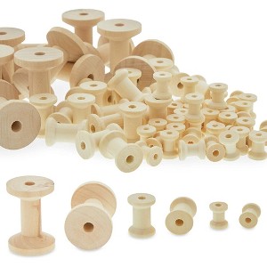 Okuna Outpost 140 Pieces Unfinished Wooden Spools for Crafts, Sewing, Thread, Twine, Ribbon, 3 Assorted Sizes - 1 of 4