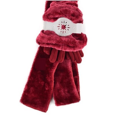 Women's Plush Faux Fur and Fleece Gloves Scarf Hat 3 Piece Winter Set