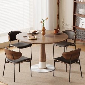 Gaoyangjiaju 47.2" Round Walnut Dining Table for 4–6 People with White Pedestal Base – Modern Farmhouse Kitchen Table for Kitchen - 1 of 4