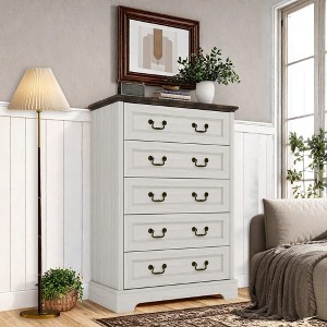 ORRD Farmhouse Style Bedroom 5 Drawer Dresser, 31.5'' Wooden Chest of Drawers with Metal Handles for Living Room, Hallway, Closet (Gray) - 1 of 4
