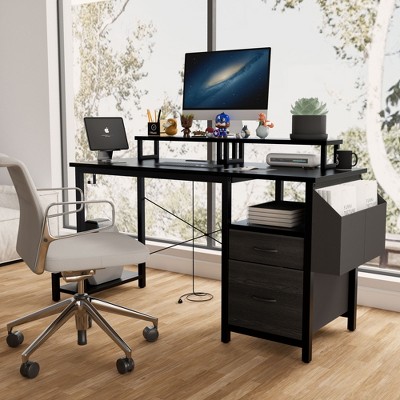 PAGED Computer Desk Modern Office Desk with Monitor Stands, Storage Drawers and Side Pocket for Work, Removable Design
