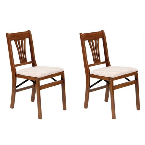 Stakmore Wood Folding Chair with Upholstered Seat, Espresso, 2-pack