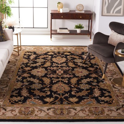 Elegant Heritage 6' Square Hand-Tufted Wool Area Rug in Black and Beige