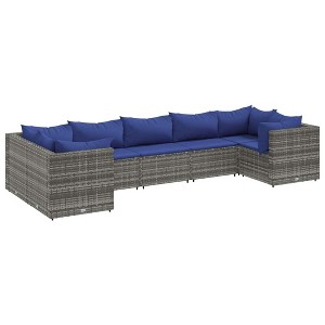 vidaXL 7 Piece Patio Lounge Set with Cushions – Gray PE Rattan Outdoor Modular Sectional Sofas for Garden, Deck, Terrace - 1 of 4