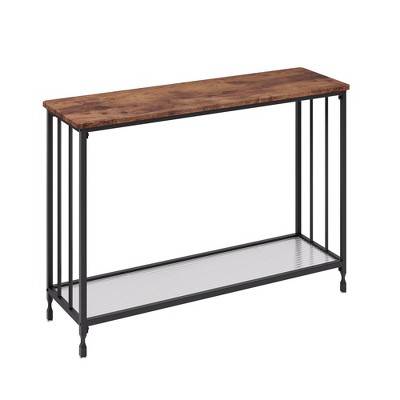 Console Table – 2-Tier Industrial Entryway Table with Glass Shelf (Rustic Brown, for Living Room/Hallway/Bedroom)