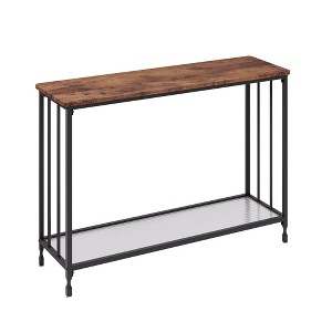 Console Table – 2-Tier Industrial Entryway Table with Glass Shelf (Rustic Brown, for Living Room/Hallway/Bedroom) - 1 of 4