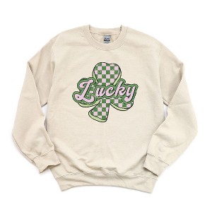Simply Sage Market Women's Graphic Sweatshirt Lucky Checkered Grunge - 1 of 3