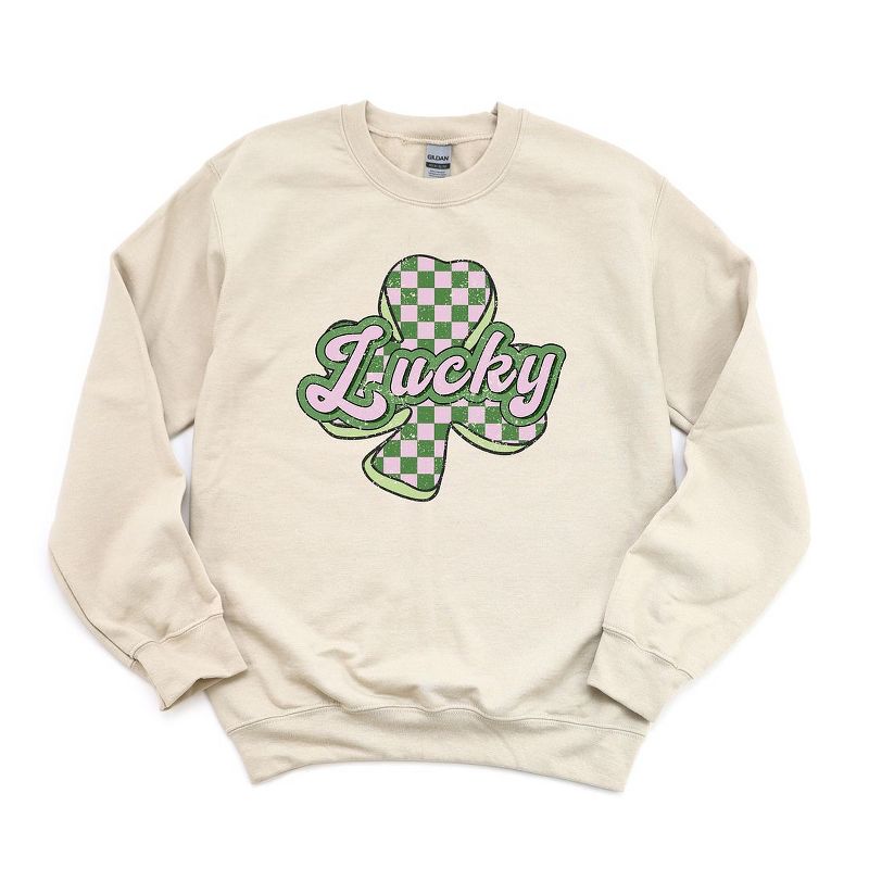 Simply Sage Market Women's Graphic Sweatshirt Lucky Checkered Grunge, 1 of 5