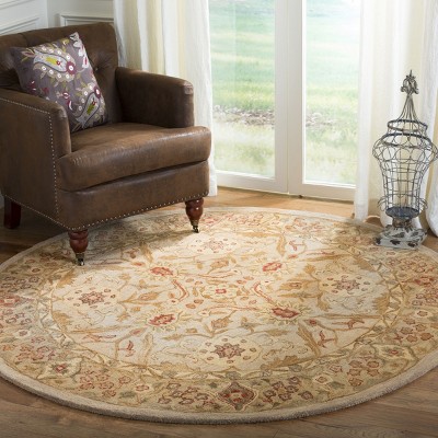 Anatolia Round Grey Beige Sage Floral Wool Area Rug