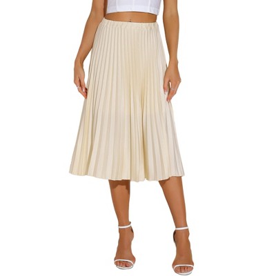 INSPIRE CHIC Women's Pleated Elastic High Waist A-line Swing Pleated Midi Skirts