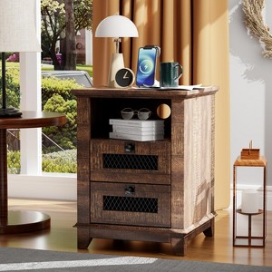 OKD 18'' Nightstand with Charging Station & 2 Drawers, Square End Table - 1 of 4