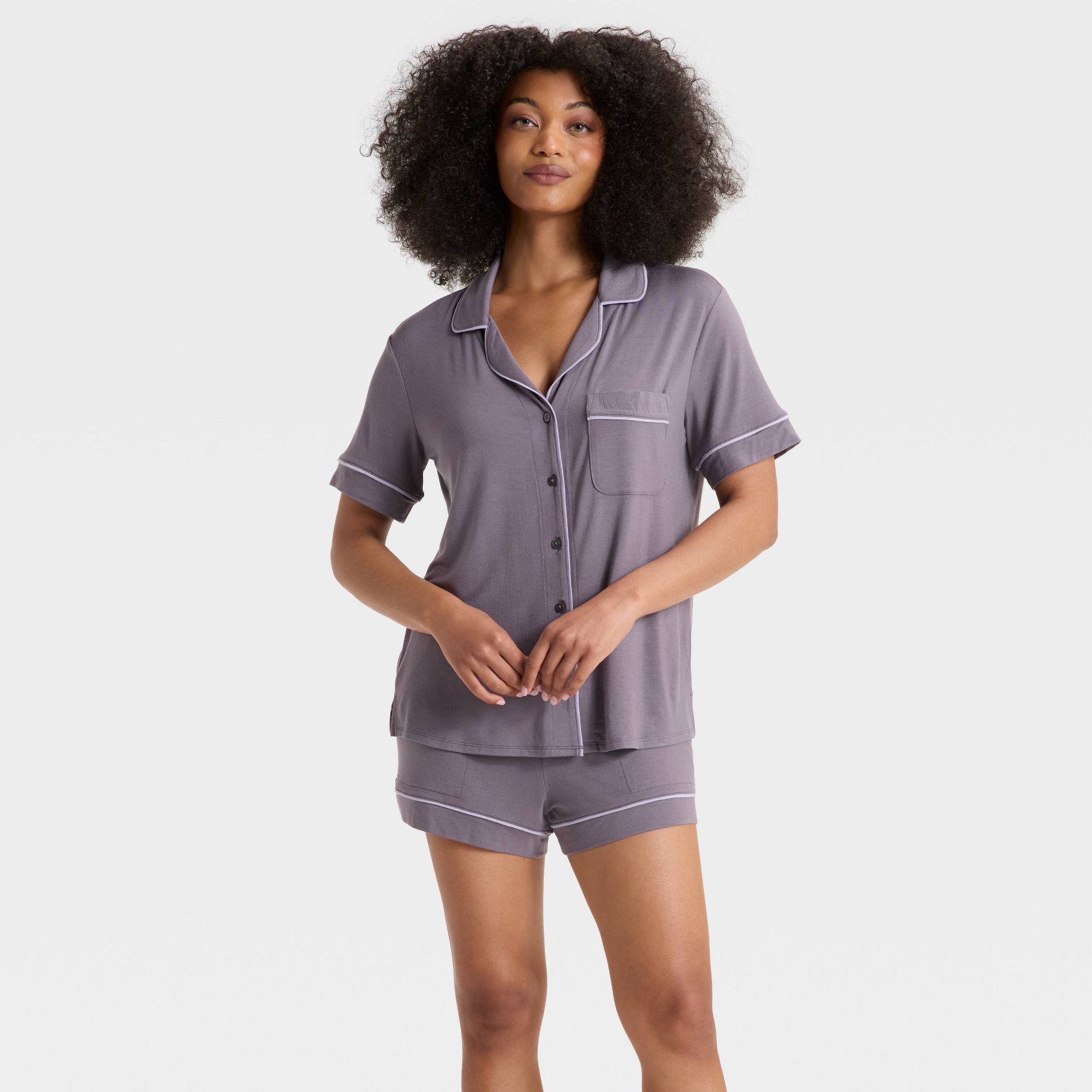 Women's Cloud Knit Modal Short Sleeve Notch Collar Top and Shorts Pajama Set - Auden™