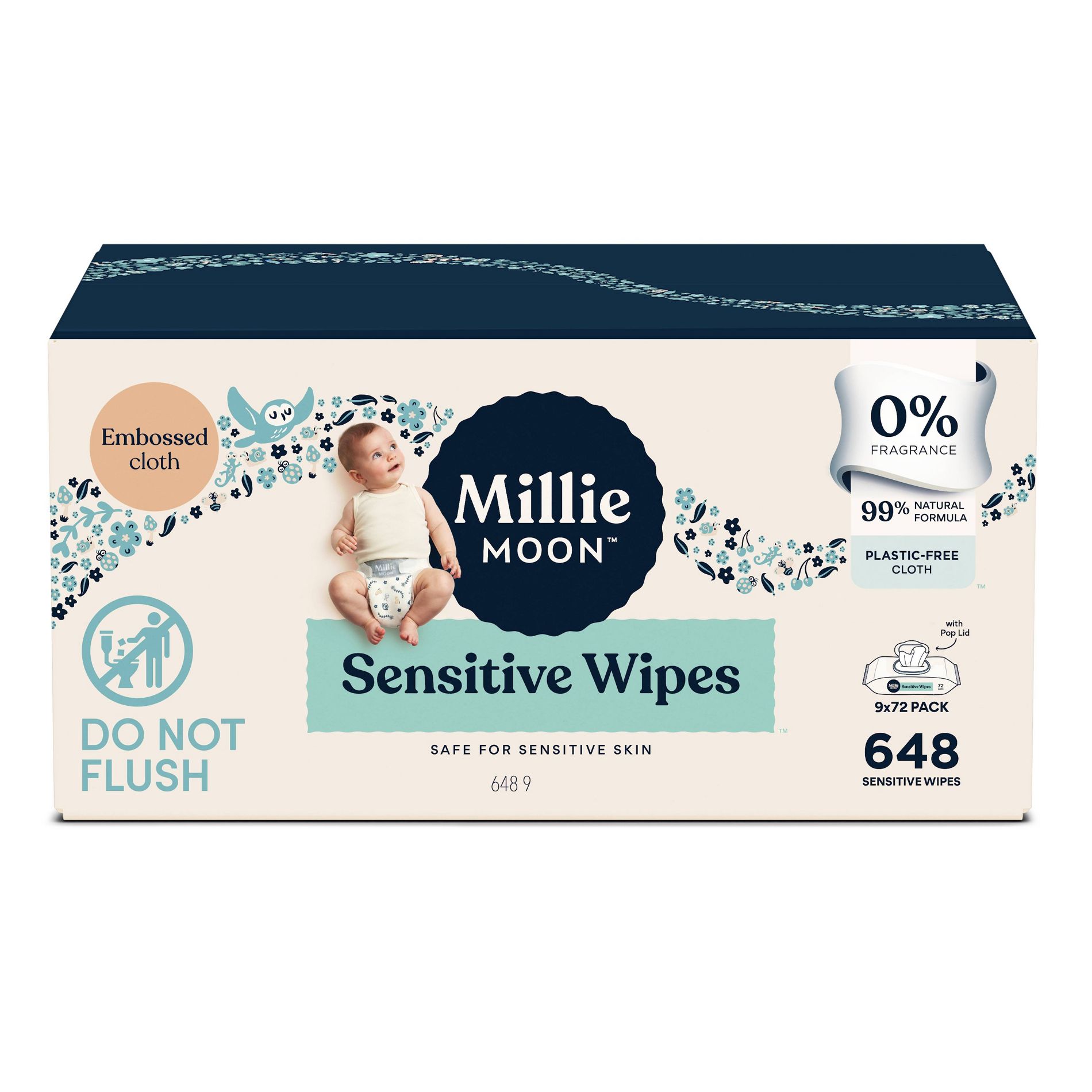 Millie Moon Sensitive Wipes - 648ct: Whole Body, Contains Aloe, Alcohol-Free, Hypoallergenic
