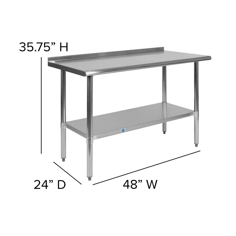 Emma and Oliver Stainless Steel 18 Gauge Prep and Work Table with Backsplash and Shelf, NSF, 4 of 10