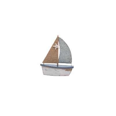Beachcombers Burlap Brushed Sailboat Table Decor  6.25 x 2.25 x 7.5 Inches.