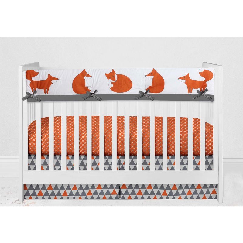 Bacati - Playful Fox Long Crib Rail Guard Cover Orange/Gray, 3 of 7