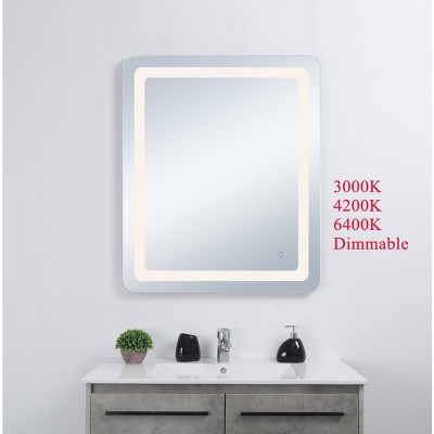 Glossy White Rectangular LED Bathroom Vanity Mirror with Silver Frame