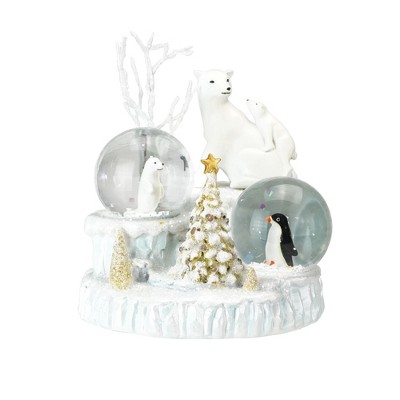 Roman 4.5" White Glittered Polar Bear Double Snow Globe Glitterdome