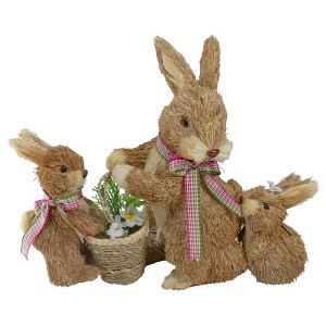 Northlight 12.5" Sisal Mommy and Baby Bunnies Easter Figure - 1 of 4