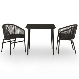 vidaXL Patio Dining Set Outdoor Garden Seat - 3 Piece Black 31.5" Table Length - 1 of 4