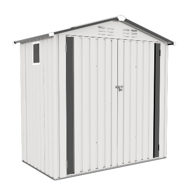 Vynxaria 6x3.5FT Metal Storage Shed, Waterproof Tool Shed with Peaked Roof, Clear Window & Lockable Door, Compact for Garden/Backyard/Patio, White