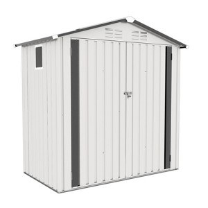 Vynxaria 6x3.5FT Metal Storage Shed, Waterproof Tool Shed with Peaked Roof, Clear Window & Lockable Door, Compact for Garden/Backyard/Patio, White - 1 of 4