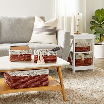 Juvale 5-Pack Rectangle Wicker Storage Baskets for Organizing Shelves, Bathroom and Laundry - 3 Sizes Small Woven Set