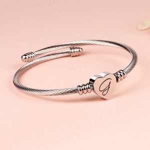 Twisted Steel Heart Cable Initial Bracelet - 1 of 4