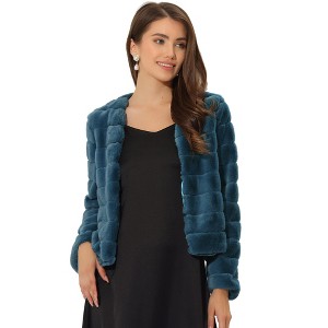 Allegra K Women's Winter Warm Cropped Collarless Faux Fur Fluffy Jacket - 1 of 4
