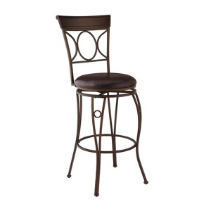29.9" Circles Back Upholstery Swivel Seat Barstool Metal/Brown - Linon: Faux Leather, Foam Cushion, Fixed Height - 1 of 4