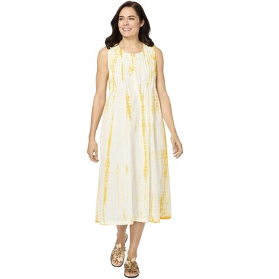 Woman Within Plus Size Sleeveless Pintuck Tie-Dye Dress