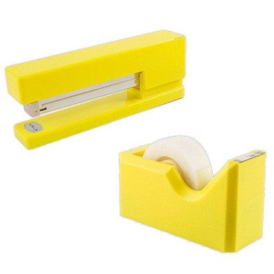 JAM Paper Stapler & Tape Dispenser Desk Set Yellow