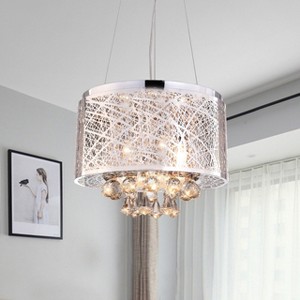 Maxax 15.7" Modern Chandelier, Crystal Pendant Light with Stainless Steel Frame, Adjustable Chain Dimmable Ceiling Lighting for Bedroom Living Room - 1 of 4