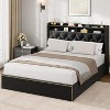 Homhougo Upholstered Full Size Bed Frame with Storage Drawers, Velvet Full Platform Bed with Tufted Headboard and Nailhead Trim Design, Black - 3 of 4