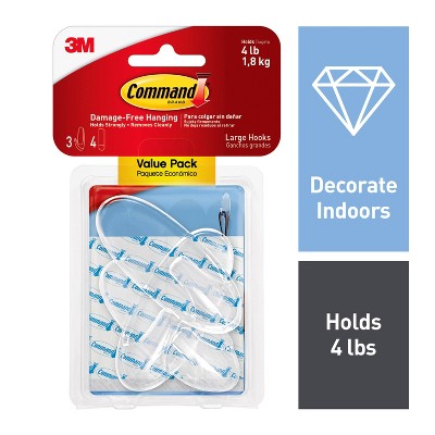 Clear Hooks and Strips, Assorted Sizes, Plastic, 0.05 lb; 2 lb; 4-16 lb  Capacities, 16 Picture Strips/15 Hooks/22 Strips/Pack - mastersupplyonline