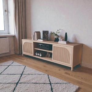 Mshliw 63" Bamboo TV Cabinet with Doors & Shelves, Natural Media Console and Storage Stand for Living Room, Entryway or Bathroom - 1 of 4