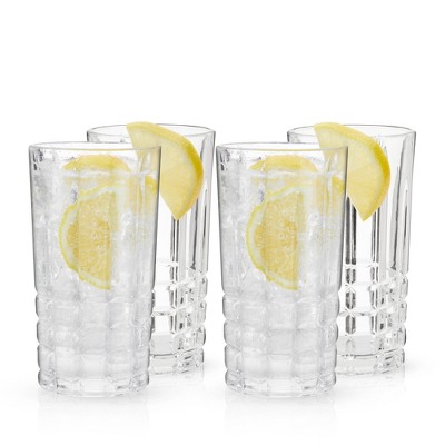 Viski Highland Square Cut Crystal Highball Glasses Set of 4