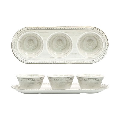 Zak Designs French Country House Melamine Serving Set, Durable and BPA Free Serving Tray and Condiment Bowls, 4pc Lavage Oyster