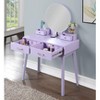 Gulches Elegant Purple Vanity Tables Set with Round Mirror & Storage Drawers - 3 of 4