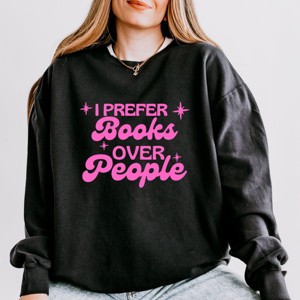 I Prefer Books Over People Stars - Women's Lightweight Garment Dyed Sweatshirt - 1 of 4