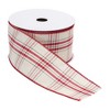 Wired Cotton Plaid Ribbon Set of 2 Red and White Holiday Rolls 0.25 Inch Height Christmas Decor By Melrose - 2 of 3