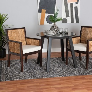 bali & pari Joana Modern Bohemian Dark Brown Mahogany Wood and Natural Seagrass Dining Arm Chair - 1 of 4