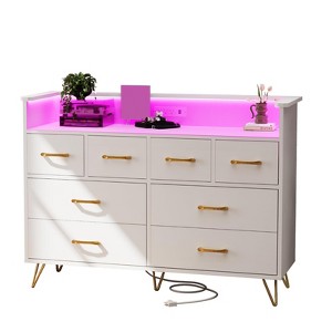 8 Drawer Dresser for Bedroom with LED Lights & Charging Station, Modern Chest of Drawers with Open Storage, TV Stand for Living Room - 1 of 4