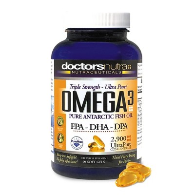 Doctors Nutra Nutraceuticals Omega-3 Wild Caught Antarctic Fish Oil DPA DHA EPA 2,900 mg Triple Strength Ultra Pure - Gluten Free - 90 Softgels